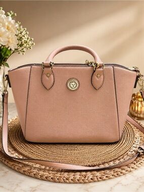 Anne Klein Dusty Pink Structured Satchel with Gold Hardware